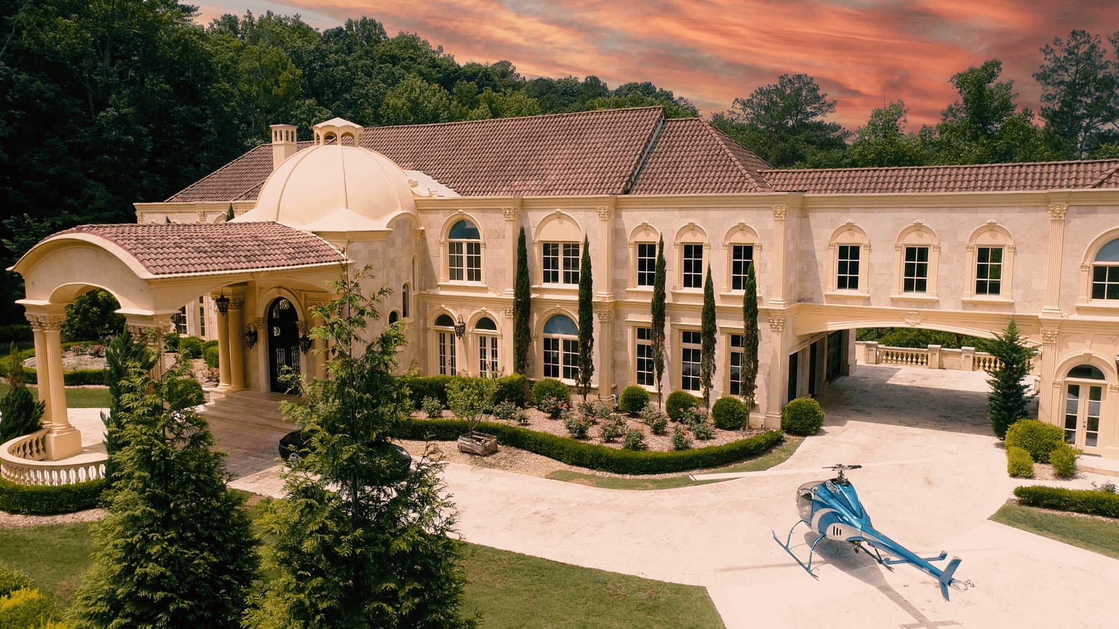 Helicopter landing on the driveway