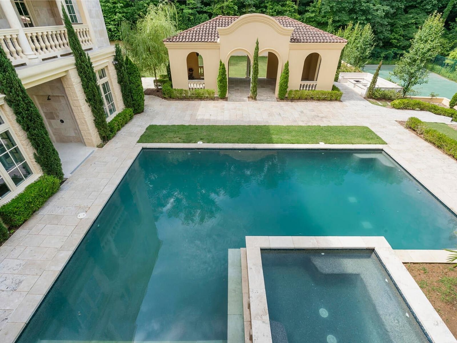 Covered patio with pool view