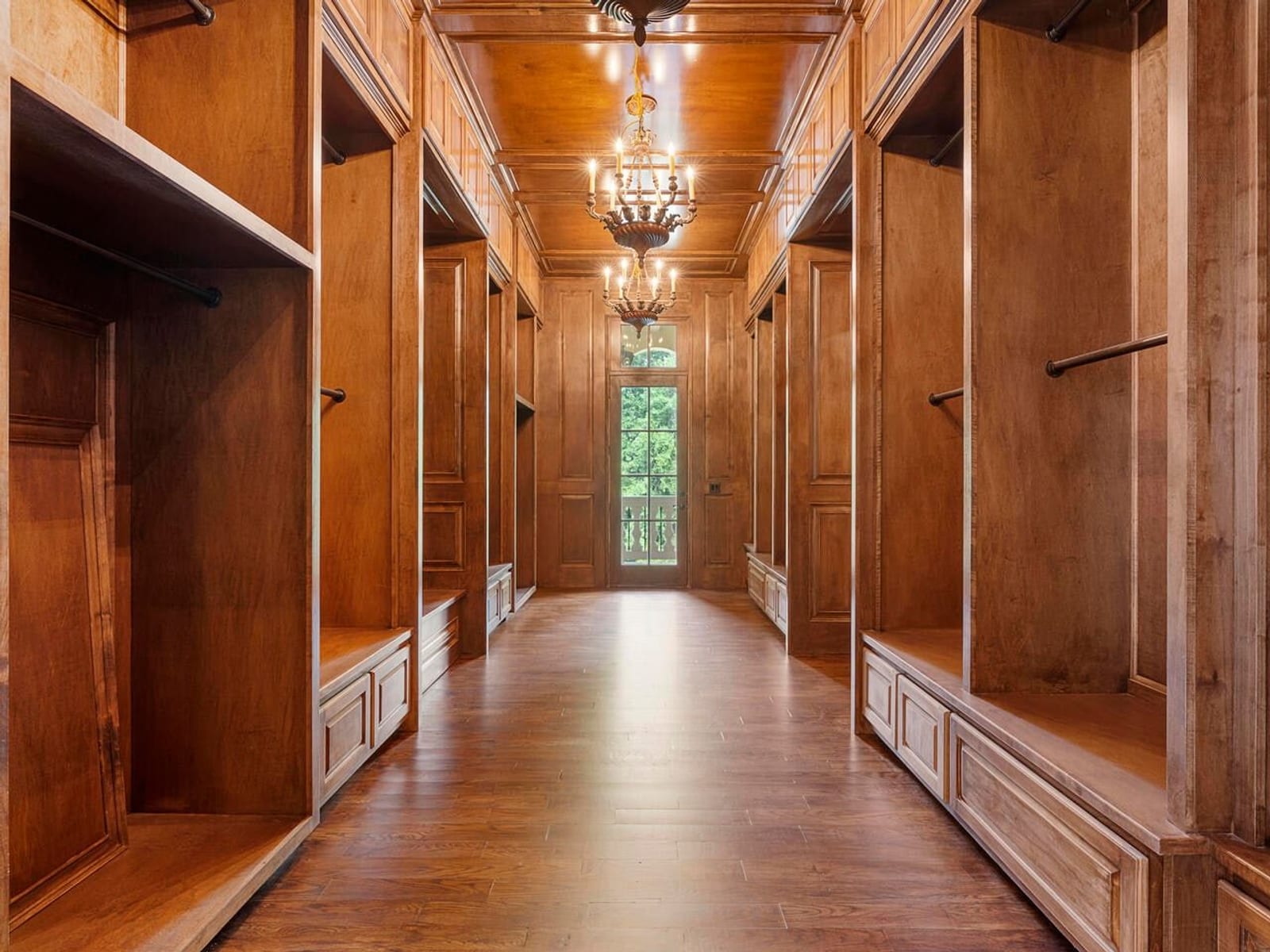 Wood paneled men's closet